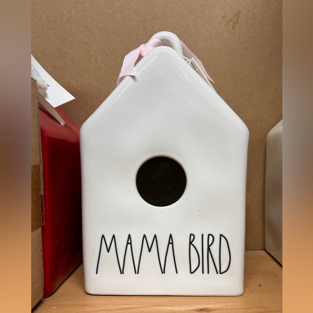 Rae Dunn - 2 bird print “Mama Bird” Ceramic Bird House